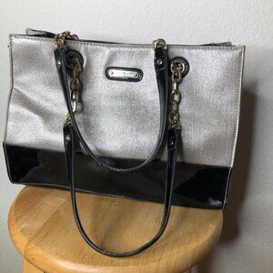 Lovely, "Ann Klein" Black and Gold Taupe Handbag!